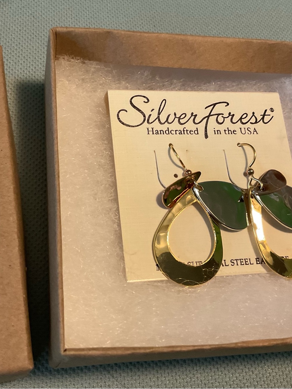 Silver Forest Dangle Gold and Green Silver Teardrop Earrings New